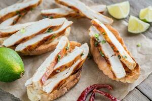 Ciabatta sandwiches with grilled chicken photo