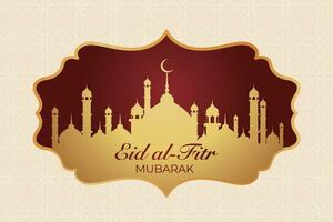 eid Mubarak saludo tarjeta con oro modelo y cordón diseño vector