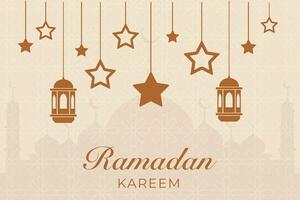 Ramadán kareem saludo tarjeta con estrellas y linternas vector ilustración