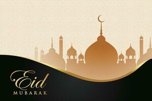 eid Mubarak saludo tarjeta con oro modelo y cordón diseño vector