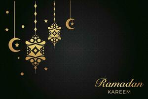 ramadan kareem greeting card with stars and lanterns vector illustration