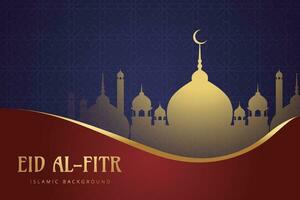 eid mubarak greeting card design with golden crescent and mosque vector