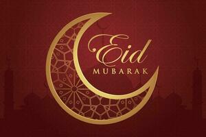 eid Mubarak saludo tarjeta diseño con dorado creciente y mezquita vector