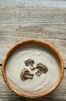 Bowl of creamy mushroom soup photo