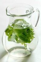 Water with fresh basil in the glass jug photo