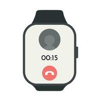 Rectangle smart watch with answering incoming call screen with seconds. Vector illustration