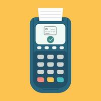 POS Terminal with receipt and bank card icon. Approved Payment check mark vector