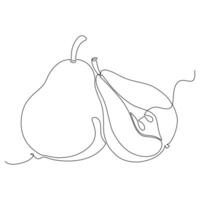 Continuous one single line drawing of pear fruit icon vector illustration concept