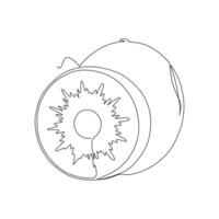 Continuous one simple single abstract line drawing of kiwi fruit icon on white background. Linear stylized. vector