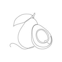 Continuous one line drawing of avocado fruit icon on white background. vector