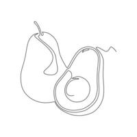 Continuous one line drawing of avocado fruit icon on white background. vector