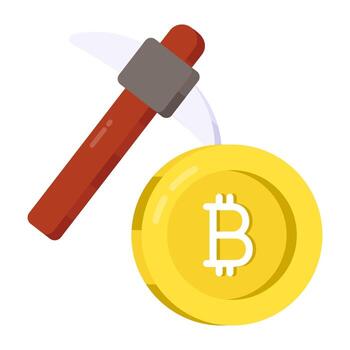 Pickaxe with mountain and btc showcasing bitcoin mining vector
