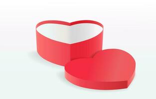 Opened red gift box. 3D heard shaped present vector