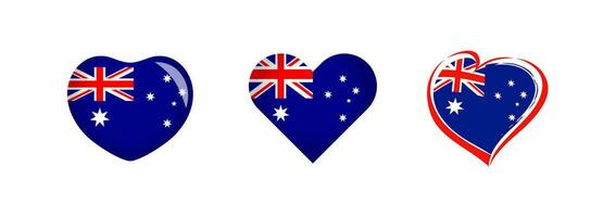 Heart shapes with Australian flag. Creative collection. Set of buttons. Icon concept. Happy Australia day decoration. Welcome to Australia, welcome to Sydney sign. Sports or travel logo design. vector