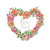 Beautiful rose heart. Heart shaped wreath with vintage flowers. 3D roses and leaves. Valentine's Day or wedding decoration. Greeting card design. Bouquet decorative concept. Floral icon. Logo idea. vector