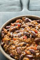 Bowl of chili con carne photo