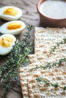 Bowl of tahini with matzos photo