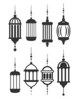 Islamic lanterns set, silhouettes. Templates, print, vector