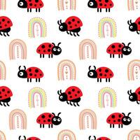 Seamless pattern, cute cartoon ladybugs on a white background. Baby background, print, textile, vector