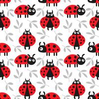 Seamless pattern, cute cartoon ladybugs on a white background. Baby background, print, textile, vector