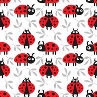 Seamless pattern, cute cartoon ladybugs on a white background. Baby background, print, textile, vector