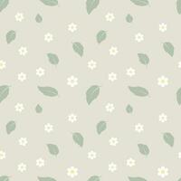 Seamless pattern, small daisy flowers and scattered leaves on a light background. Background, textile, vector