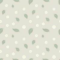 Seamless pattern, small daisy flowers and scattered leaves on a light background. Background, textile, vector