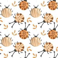 Seamless pattern, cute cartoon ladybugs and beetles on a gentle background. Baby background, print, textile, vector