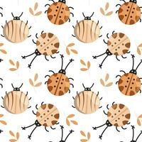 Seamless pattern, cute cartoon ladybugs and beetles on a gentle background. Baby background, print, textile, vector