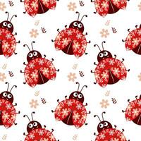 Seamless pattern, cute ladybugs in flowers on a gentle background. Baby background, print, textile, vector