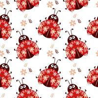 Seamless pattern, cute ladybugs in flowers on a gentle background. Baby background, print, textile, vector