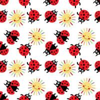 Seamless pattern, cute cartoon ladybugs on a white background. Baby background, print, textile, vector