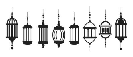 Islamic lanterns set, silhouettes. Templates, print, vector