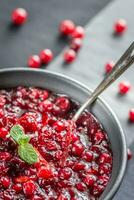 Bowl of homemade cranberry sauce photo