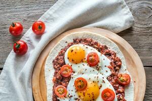 Huevos Rancheros flat lay photo