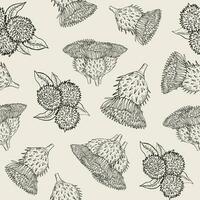 Burdock seamless texture with hand drawn buds. Outline vector illustration pattern.