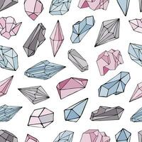 Seamless pattern with minerals, crystals, gems. Hand drawn colorful vector background.