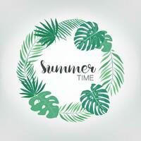 Round frame with tropical palm leaves. exotic background with place for text. vector