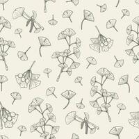 Seamless pattern with ginkgo biloba. medical, botanical plant background. Vector sketch hand drawn texture.