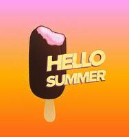 hielo crema póster con Hola verano inscripción vector