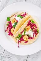 Shrimp red cabbage tacos photo