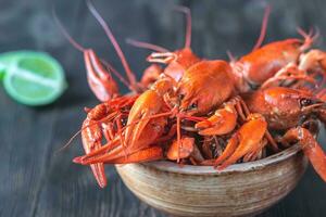 Bowl of boiled crayfish photo