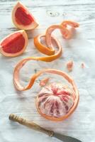 Peeled grapefruit closeup photo