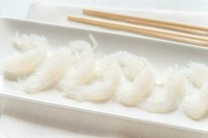 Shirataki noodles closeup photo