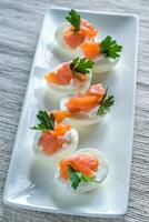 Salmon cream cheese deviled eggs photo