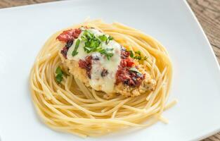 Baked chicken with parmesan and mozzarella photo
