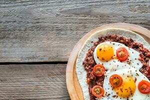 Huevos Rancheros flat lay photo