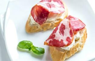 Sandwiches with cream cheese and ham photo