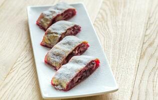 Cherry strudel sliced photo