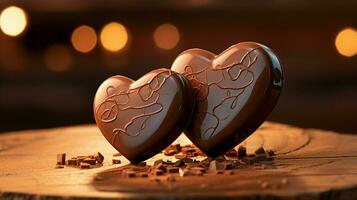 AI generated Two Heart Shape Chocolate, Symbol of Love, Festive Element, Happy Valentine's day, advertising material photo